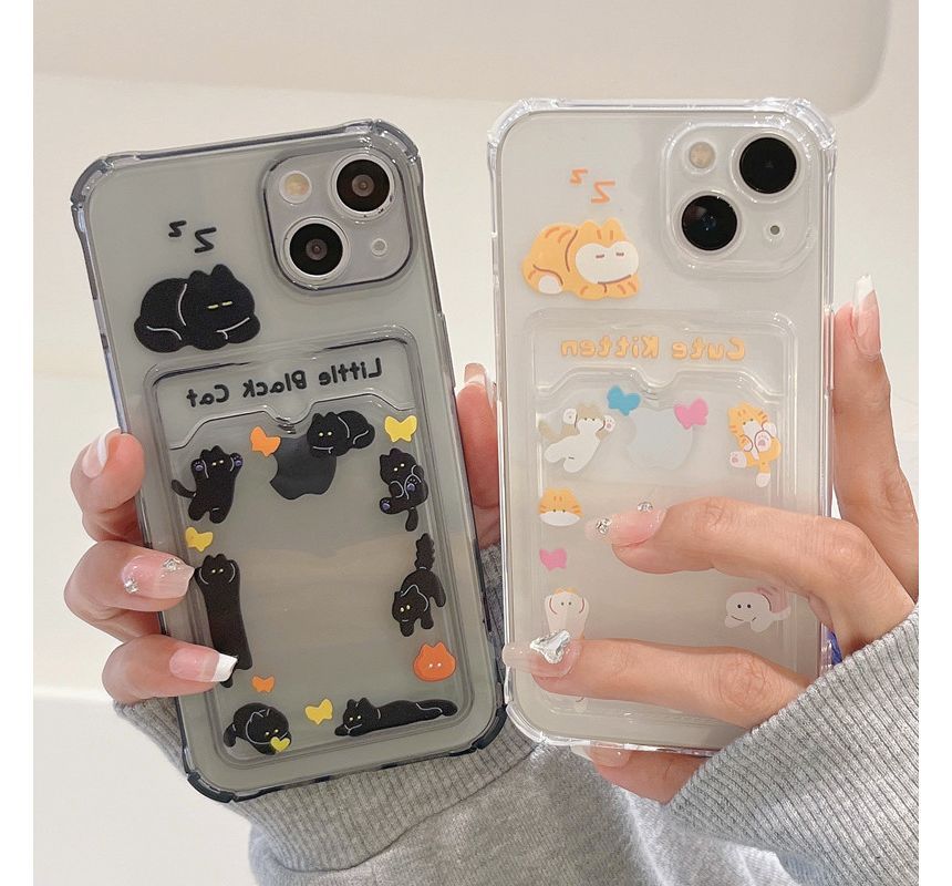 Holder Cat Print Card Phone Case