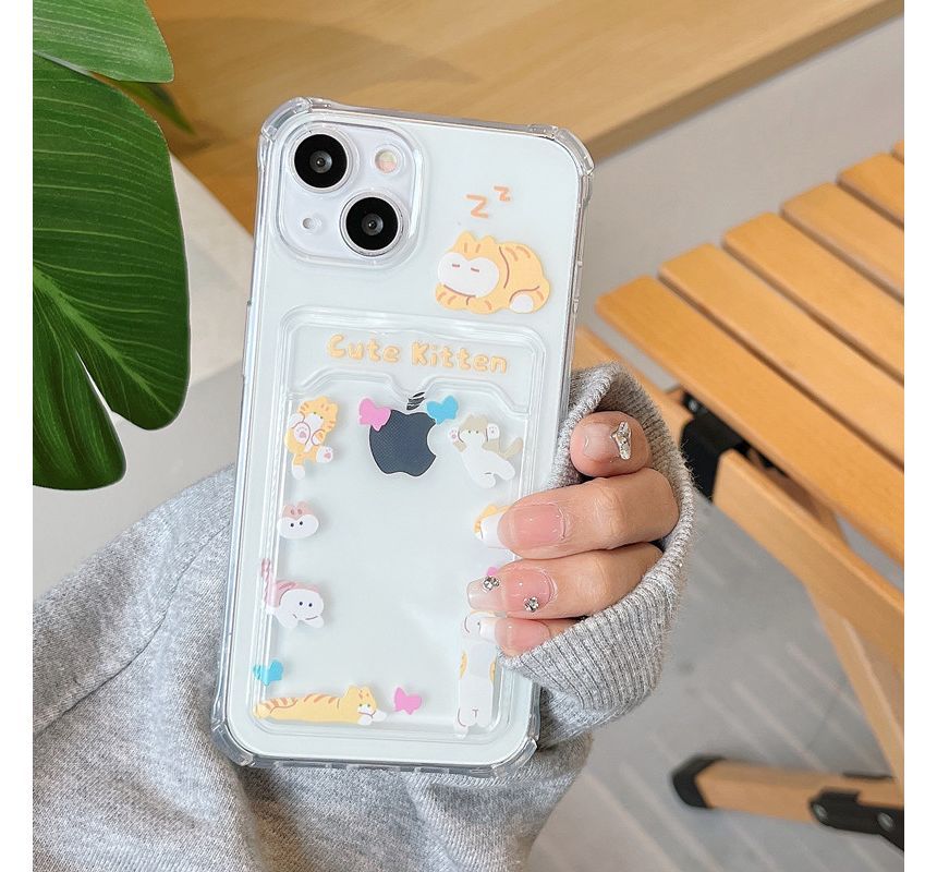 Holder Cat Print Card Phone Case