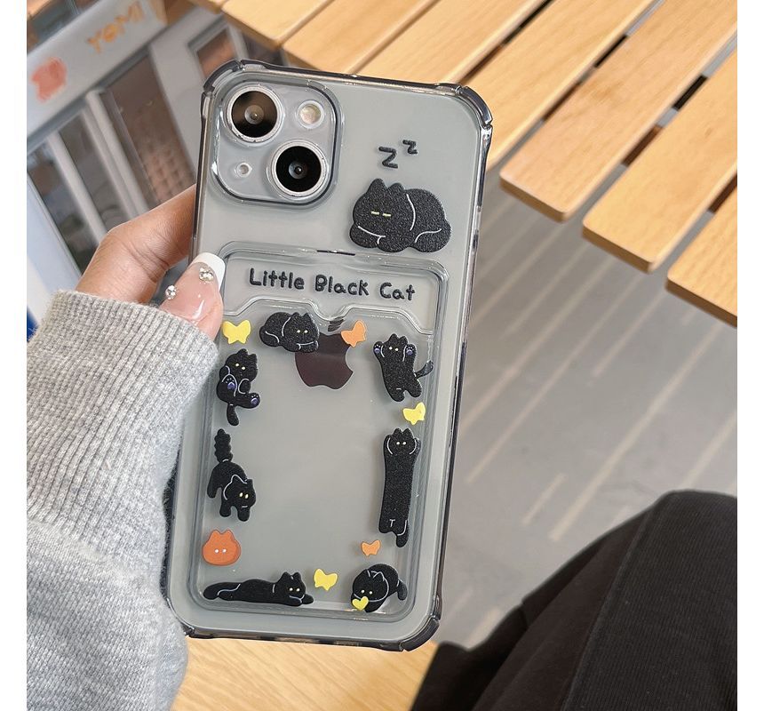 Holder Cat Print Card Phone Case