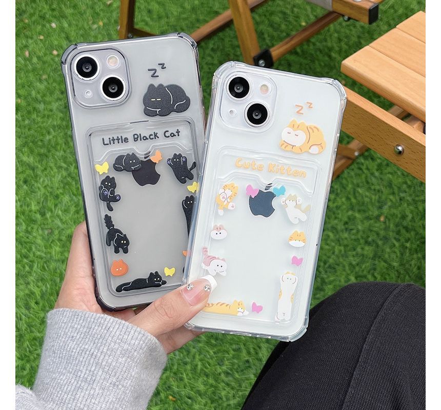 Holder Cat Print Card Phone Case