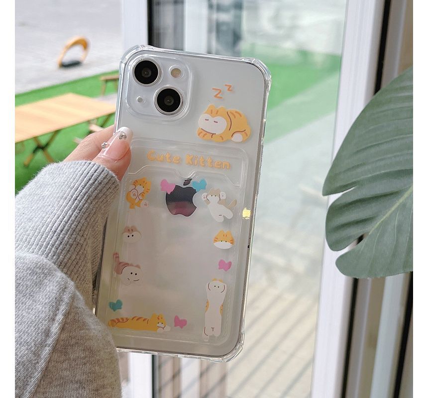 Holder Cat Print Card Phone Case