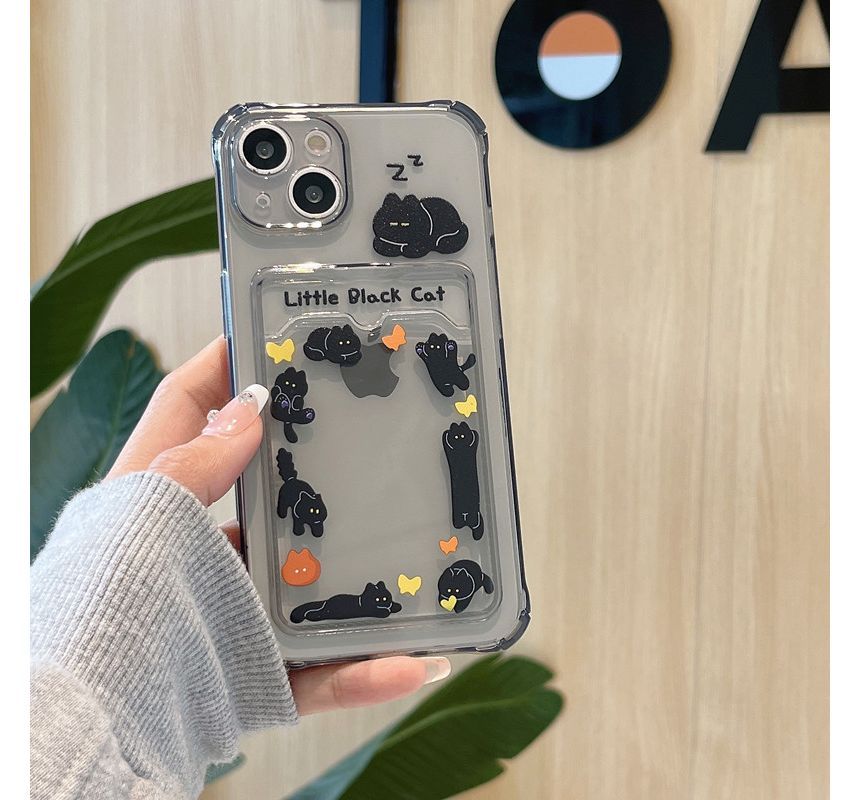 Holder Cat Print Card Phone Case