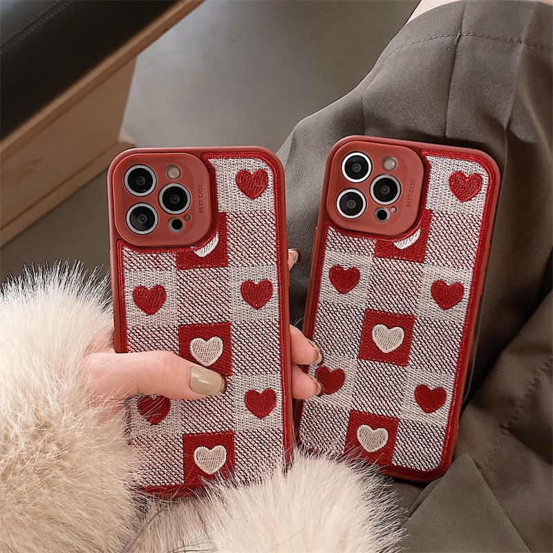 Heart Print Phone Plaid Case