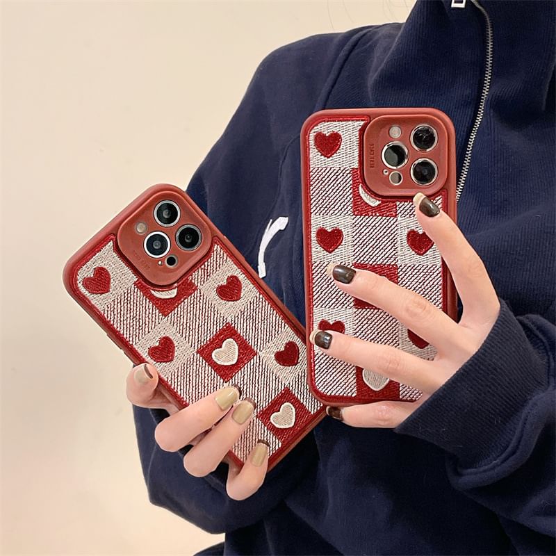 Heart Print Phone Plaid Case