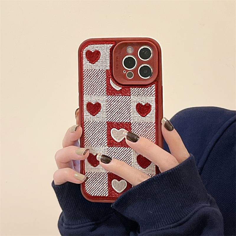Heart Print Phone Plaid Case
