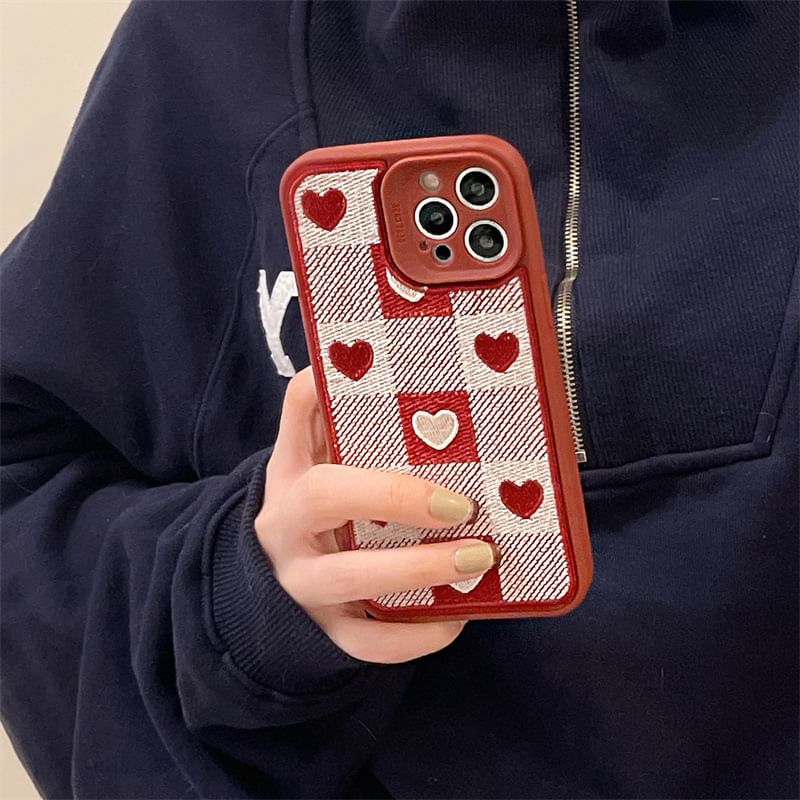 Heart Print Phone Plaid Case