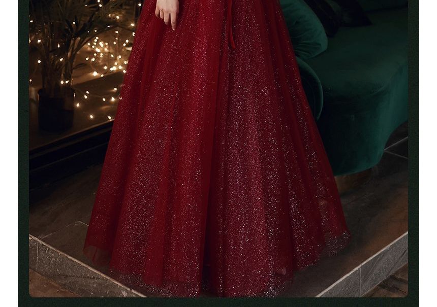 Crew Sleeveless A-Line Evening Neck Mesh Gown