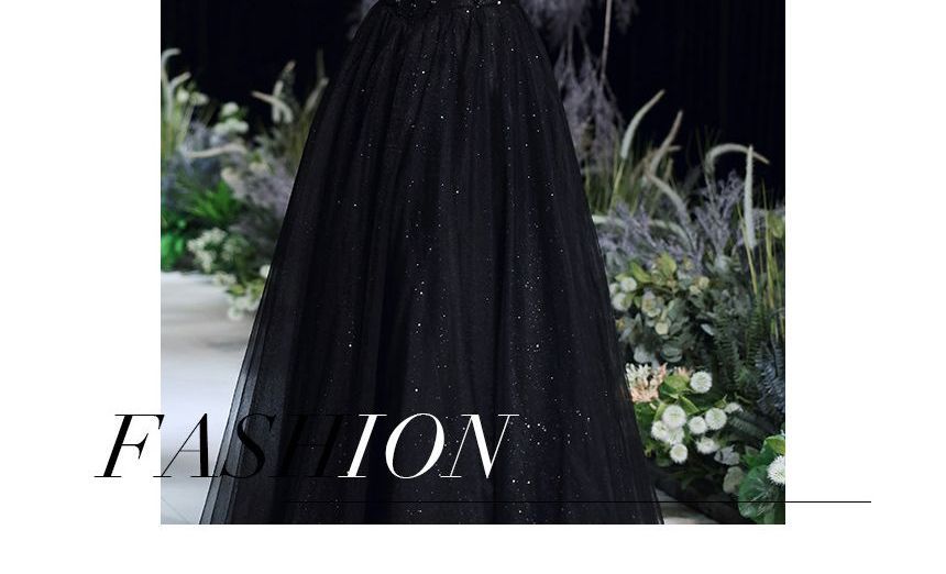 Square Neck Evening Mesh Short-Sleeve Gown