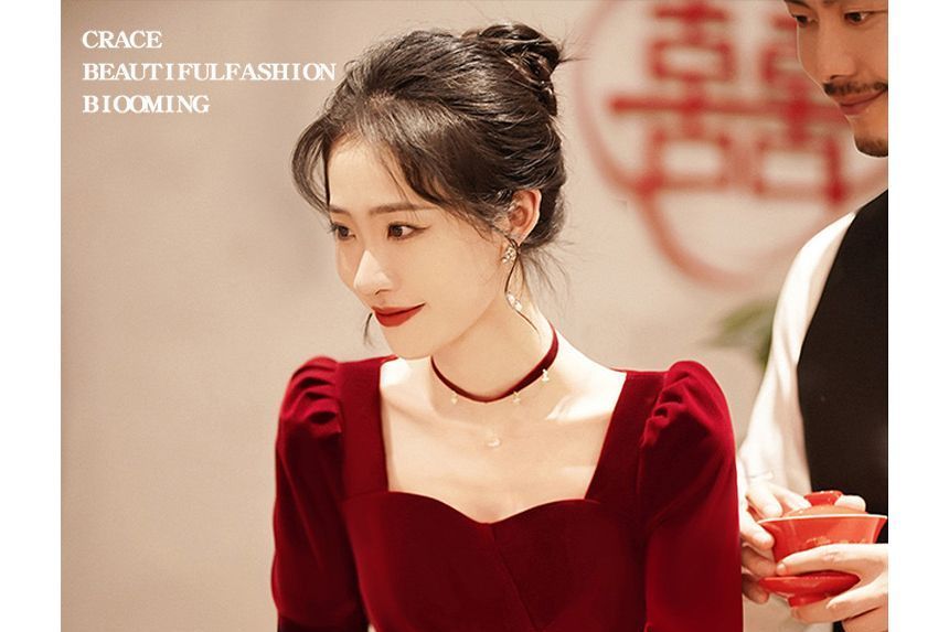 / Long-Sleeve Dress Evening A-Line Cocktail Gown