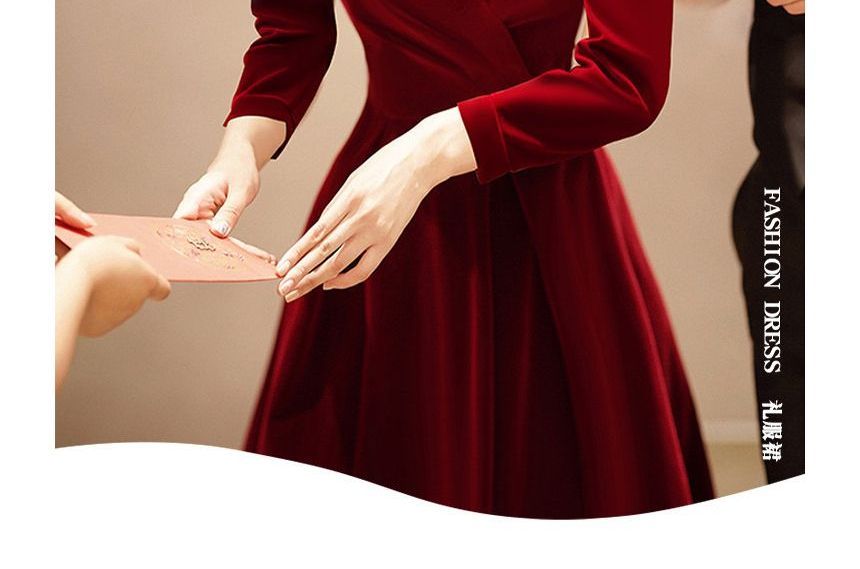 / Long-Sleeve Dress Evening A-Line Cocktail Gown