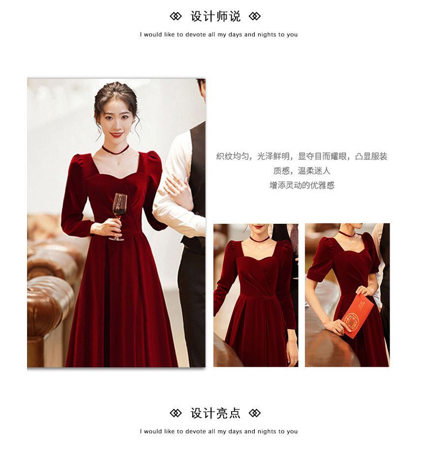 / Long-Sleeve Dress Evening A-Line Cocktail Gown
