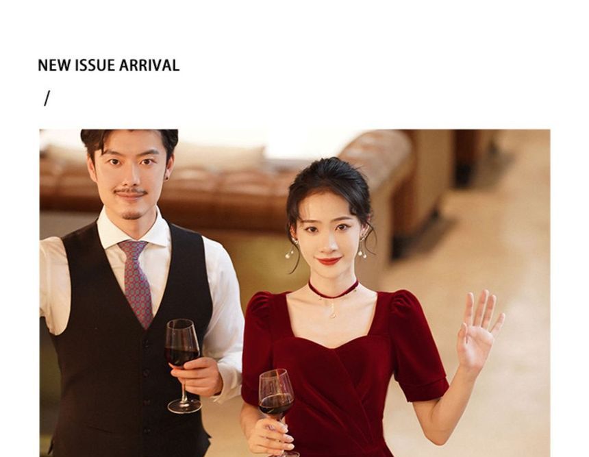 / Long-Sleeve Dress Evening A-Line Cocktail Gown