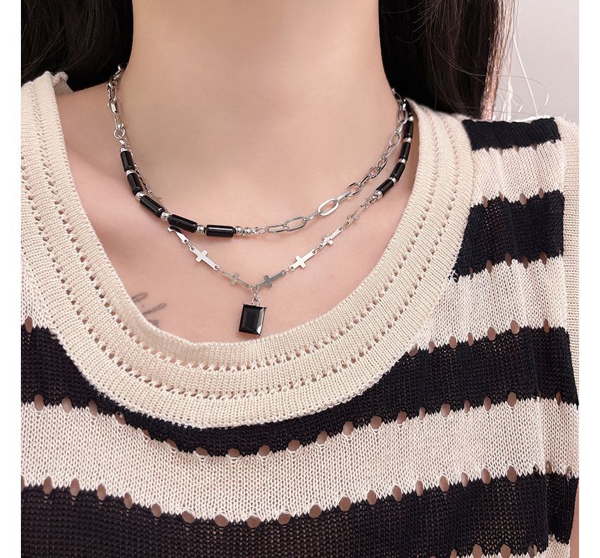 Rhinestone Necklace Crisscross Layered
