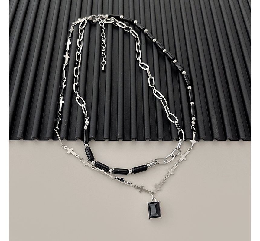 Rhinestone Necklace Crisscross Layered