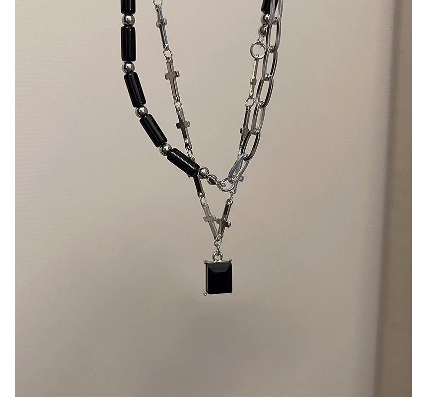 Rhinestone Necklace Crisscross Layered