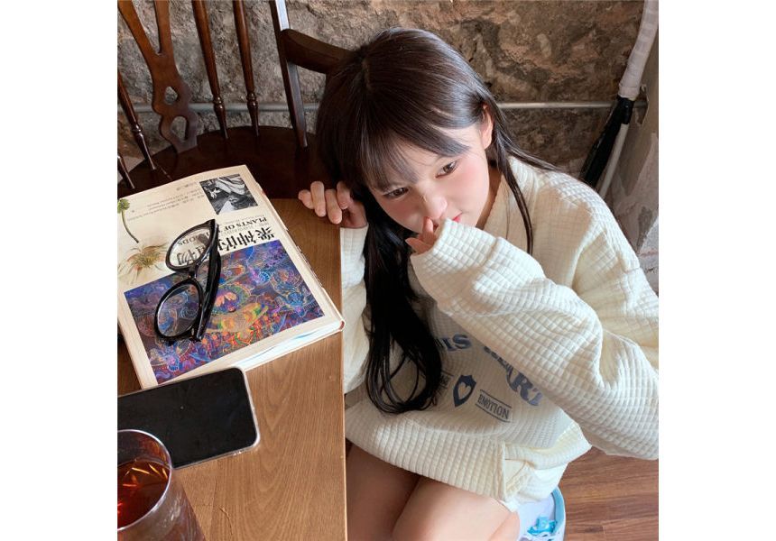 Collar Letter Oversized Sweatshirt Embroidered