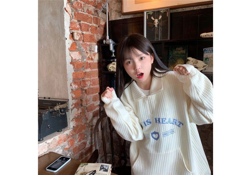 Collar Letter Oversized Sweatshirt Embroidered