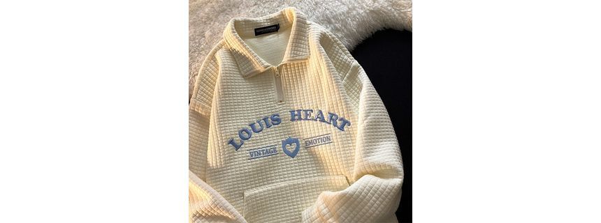 Collar Letter Oversized Sweatshirt Embroidered