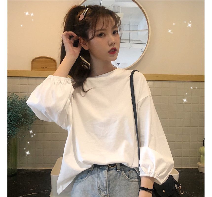 Long-Sleeve T-Shirt Oversized Round Neck Plain