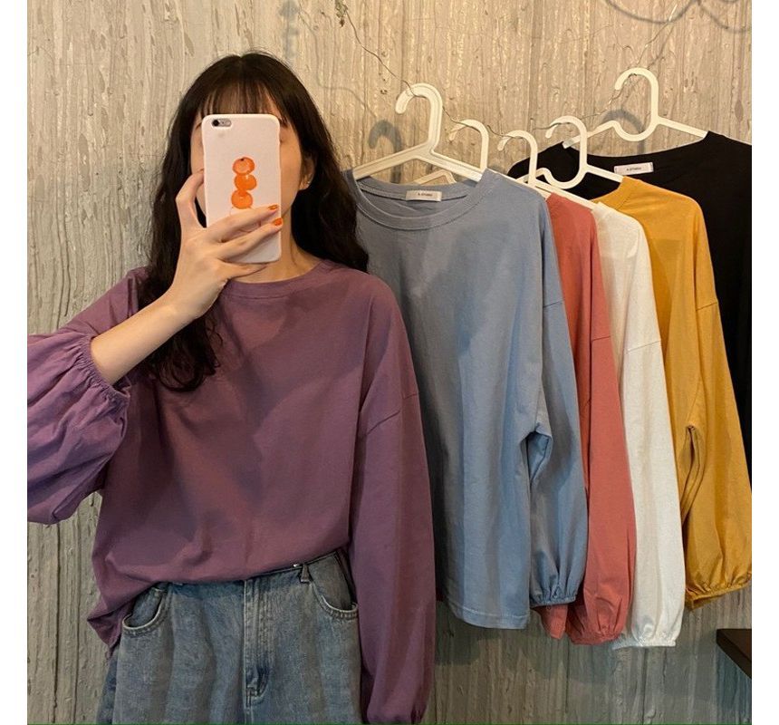 Long-Sleeve T-Shirt Oversized Round Neck Plain