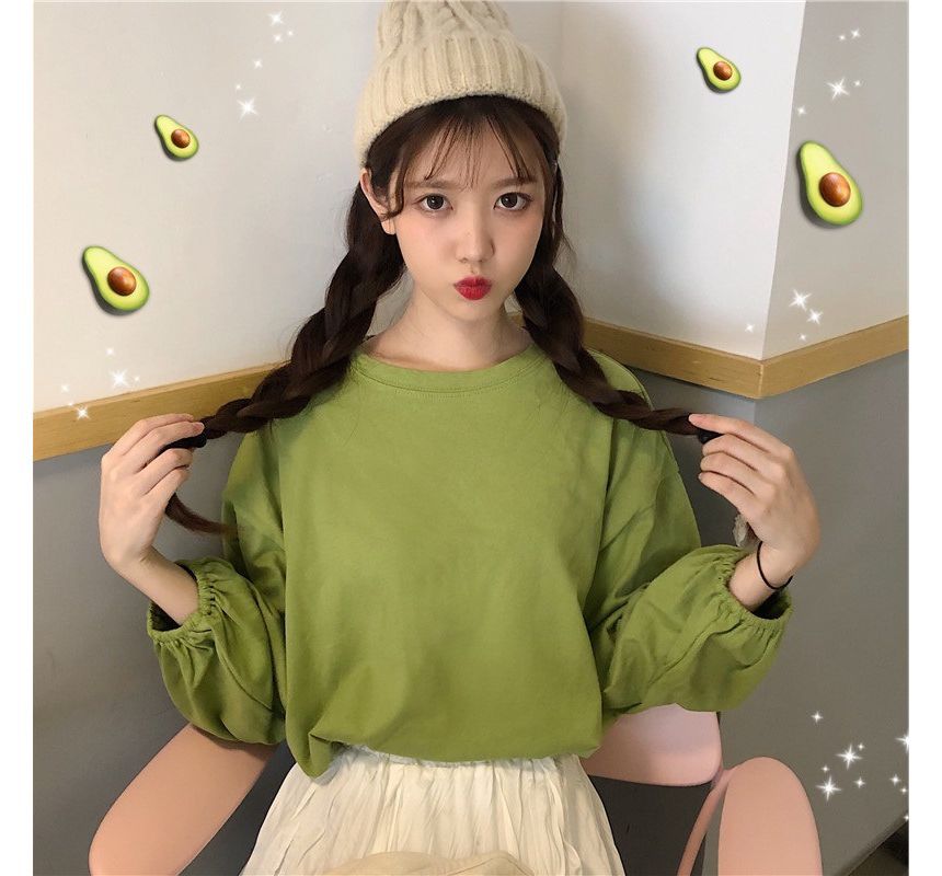 Long-Sleeve T-Shirt Oversized Round Neck Plain