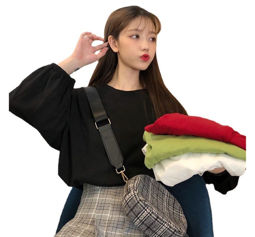 Long-Sleeve T-Shirt Oversized Round Neck Plain