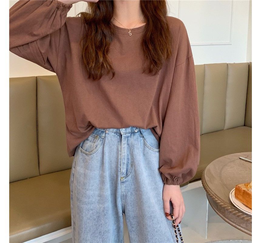 Long-Sleeve T-Shirt Oversized Round Neck Plain