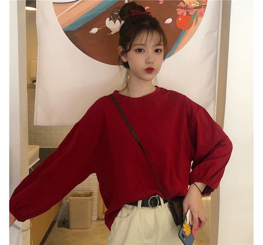 Long-Sleeve T-Shirt Oversized Round Neck Plain