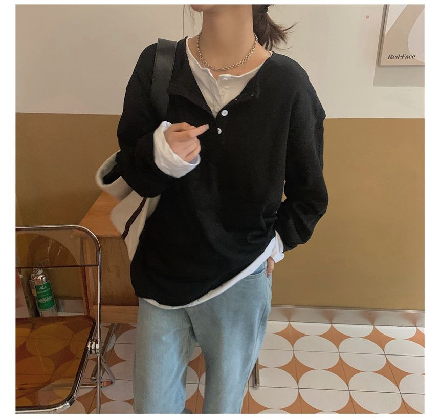 Mock T-Shirt Long-Sleeve Two-Piece Henley