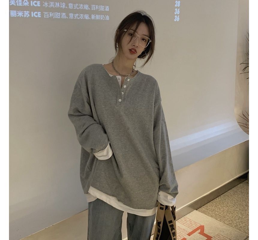 Mock T-Shirt Long-Sleeve Two-Piece Henley