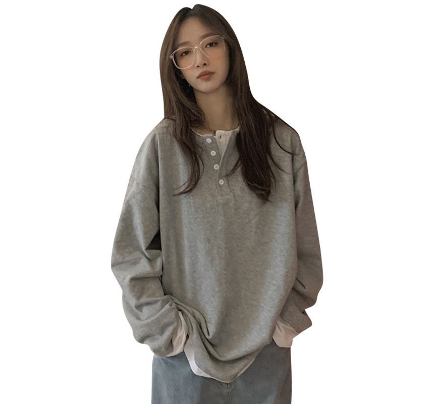 Mock T-Shirt Long-Sleeve Two-Piece Henley