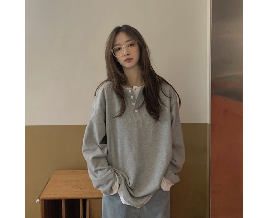 Mock T-Shirt Long-Sleeve Two-Piece Henley