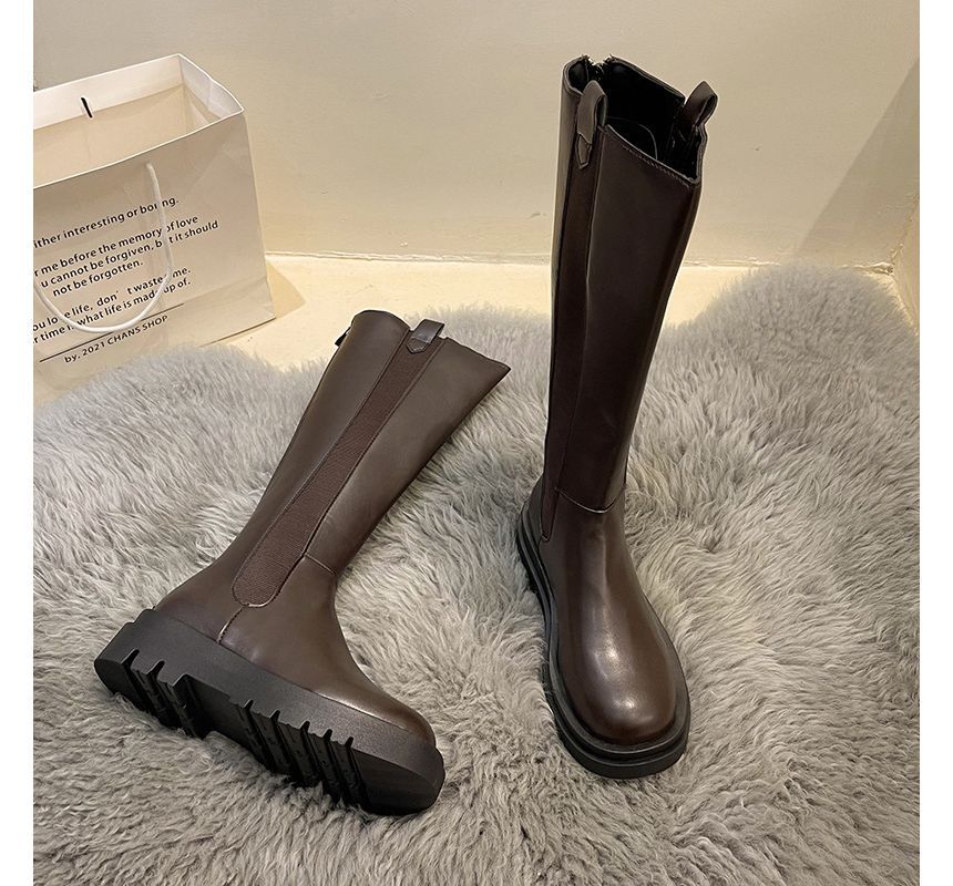 Leather Faux Chelsea Boots Tall Platform