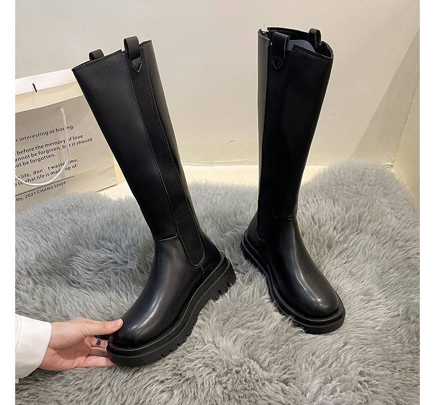 Leather Faux Chelsea Boots Tall Platform