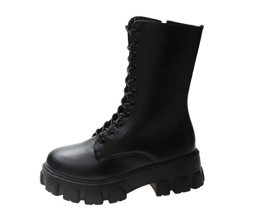 Boots Lace-Up Faux Leather Platform Short