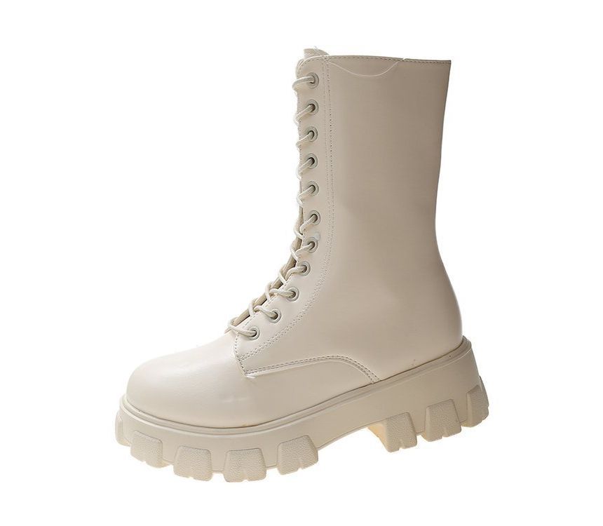 Boots Lace-Up Faux Leather Platform Short