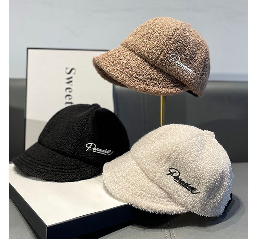 Letter Cap Shearling Faux Embroidered