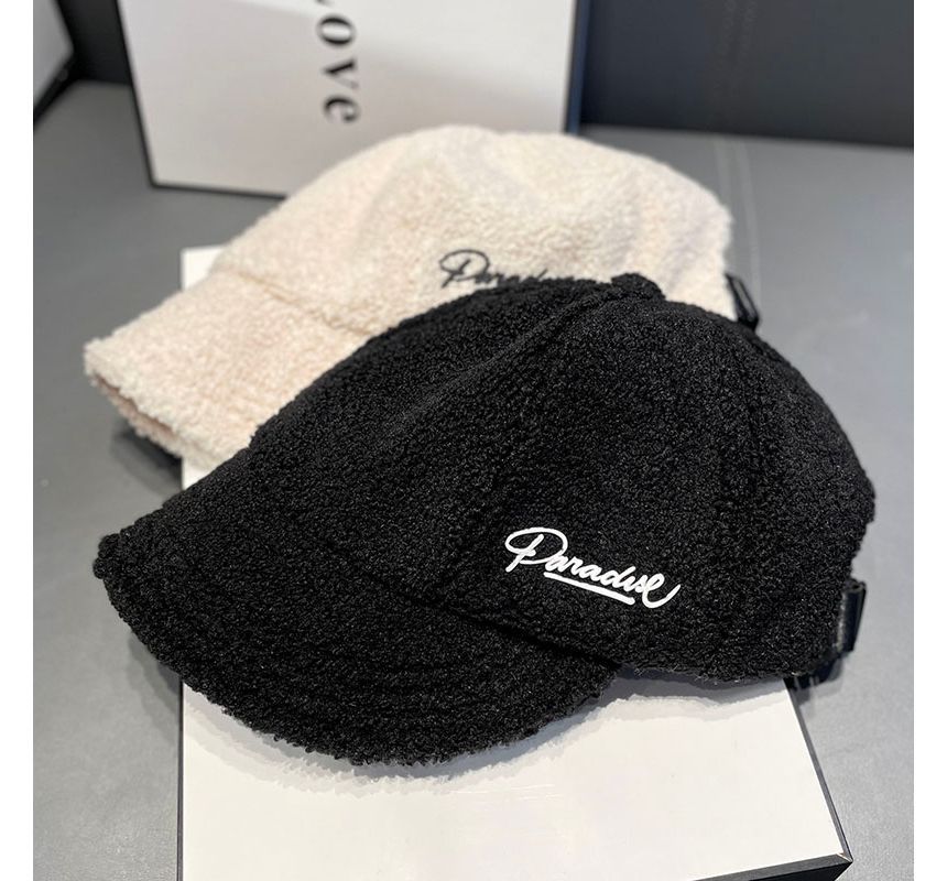 Letter Cap Shearling Faux Embroidered