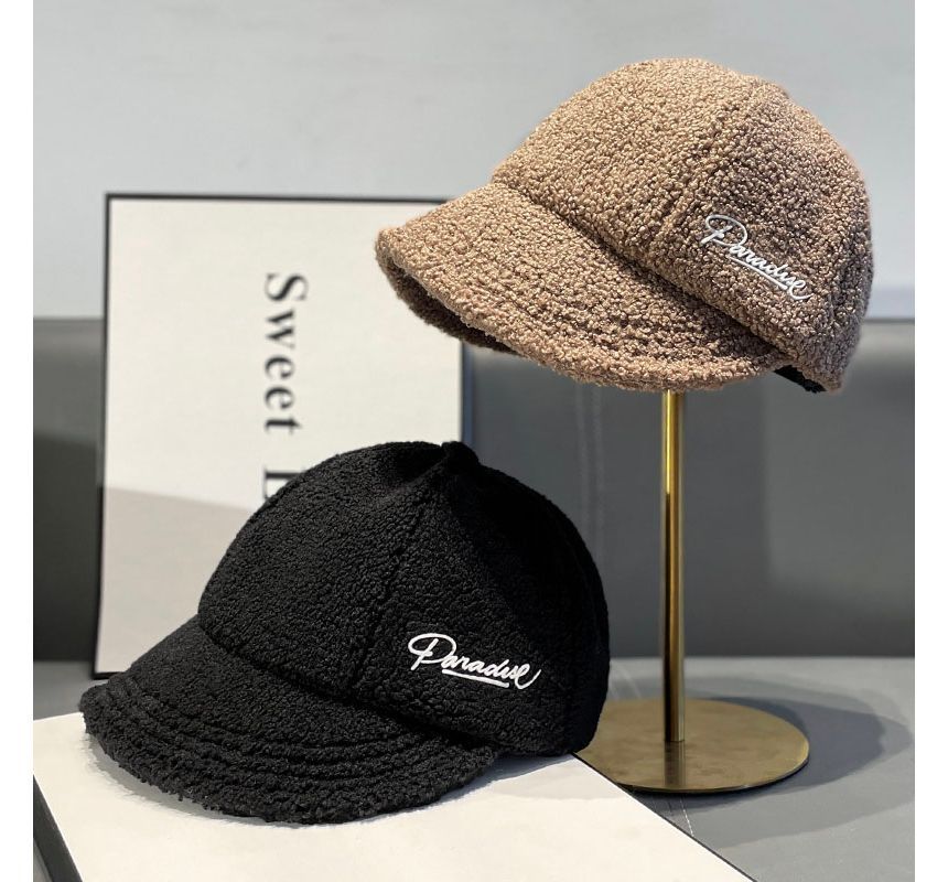 Letter Cap Shearling Faux Embroidered