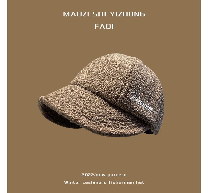 Letter Cap Shearling Faux Embroidered