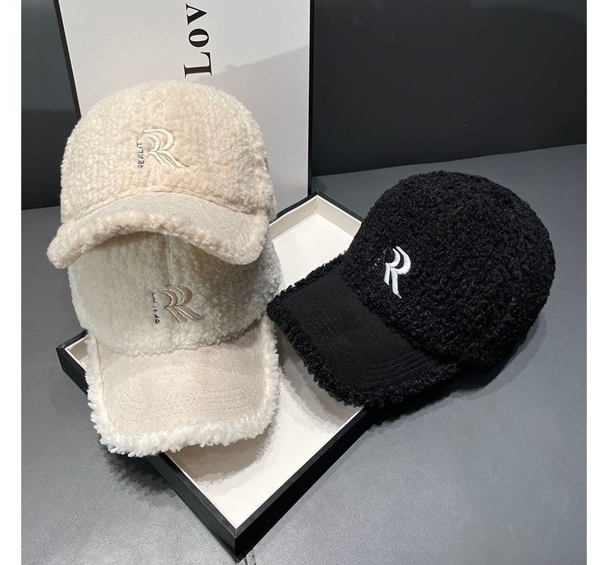 Cap Letter Embroidered Faux Shearling