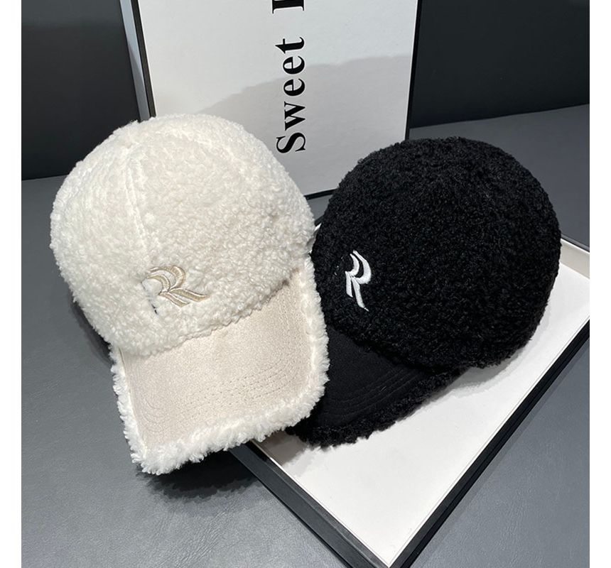Cap Letter Embroidered Faux Shearling