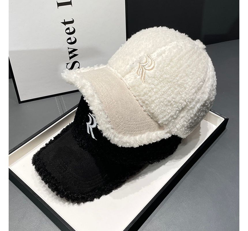 Cap Letter Embroidered Faux Shearling