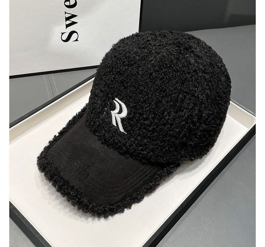 Cap Letter Embroidered Faux Shearling
