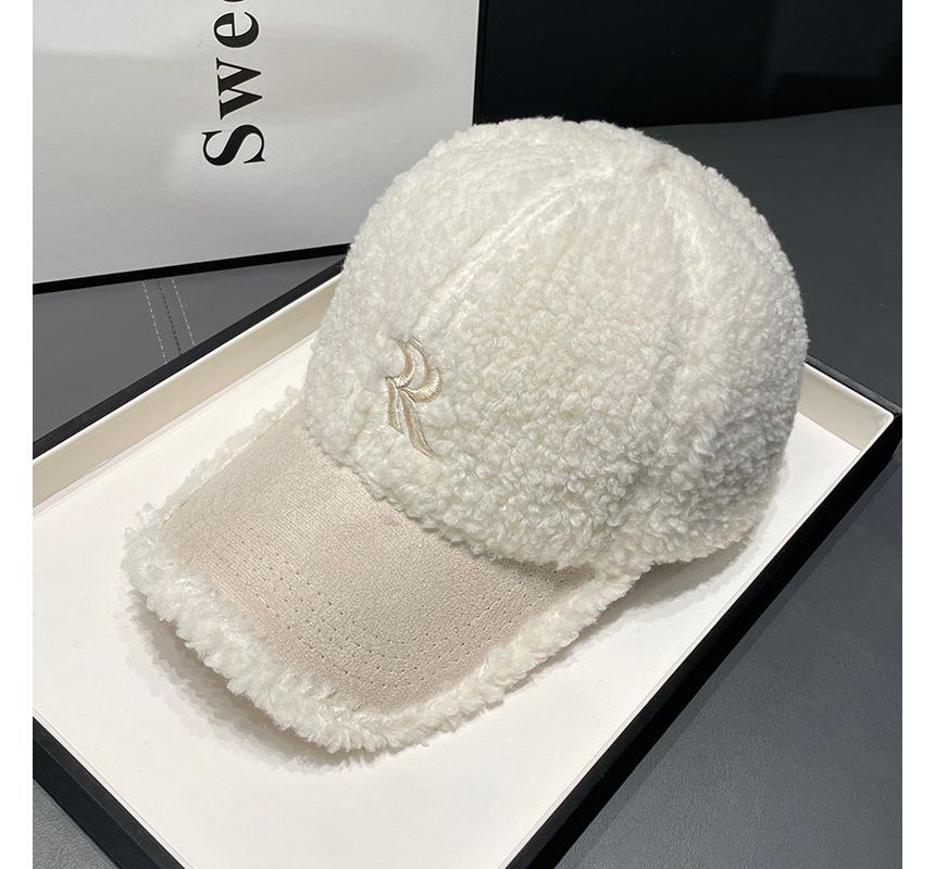 Cap Letter Embroidered Faux Shearling