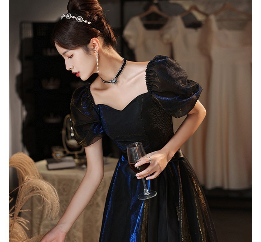 Cocktail / Sleeve Dress Mesh A-Line Evening Puff Gown