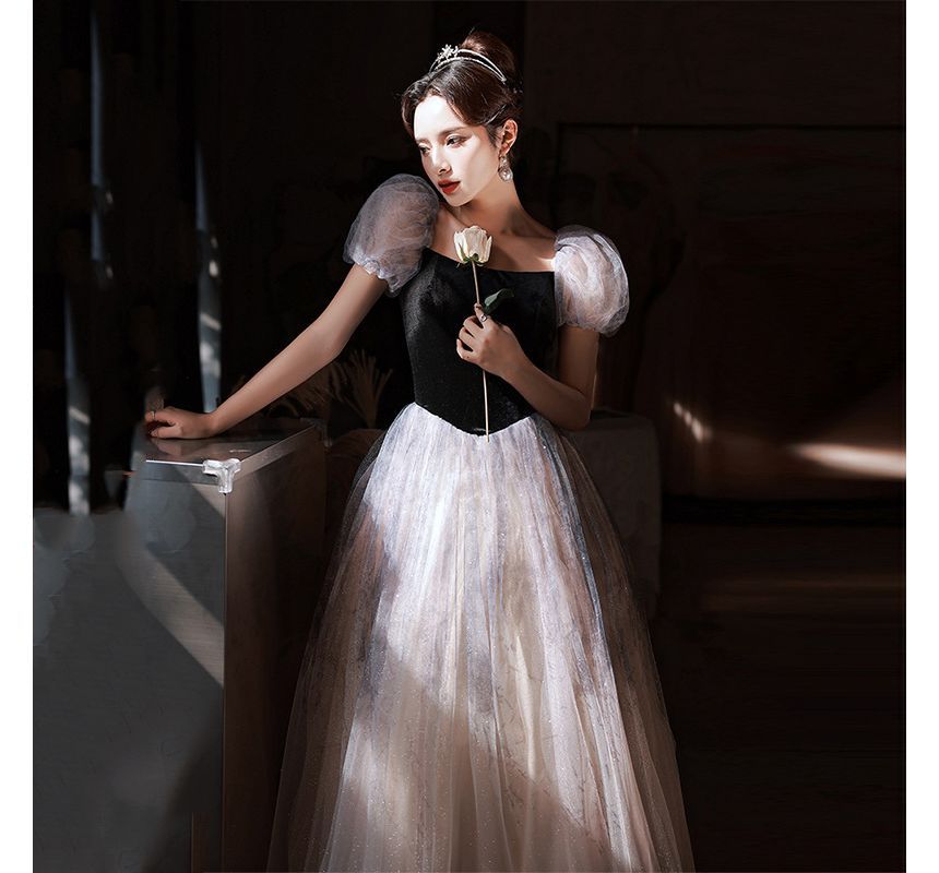 Cocktail / Sleeve Dress Mesh A-Line Evening Puff Gown