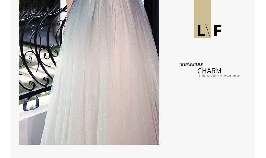 / Gradient Gown Mesh Midi Puff-Sleeve A-Line Dress Evening