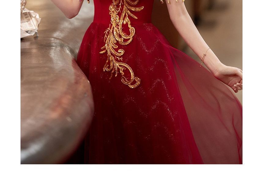 Fringed Dress / Evening Sequin Gown Midi Short-Sleeve A-Line