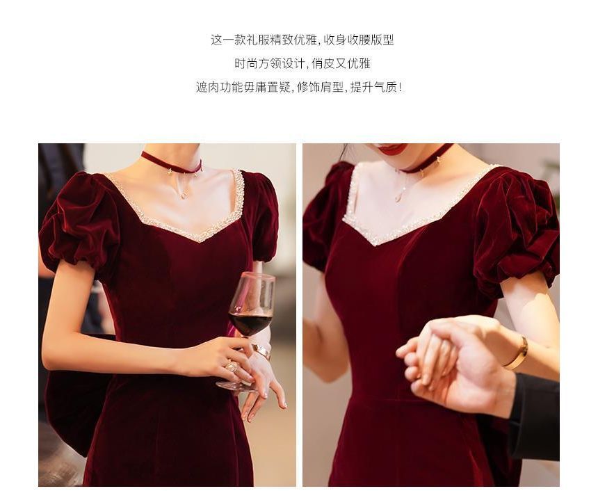 Evening Mermaid Midi Puff-Sleeve Gown Bow / Dress